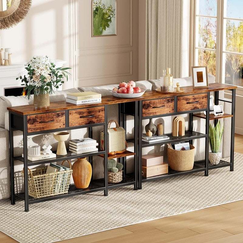 44" Industrial Entryway Console Table Sofa Table Metal Mesh Rustic Brown6