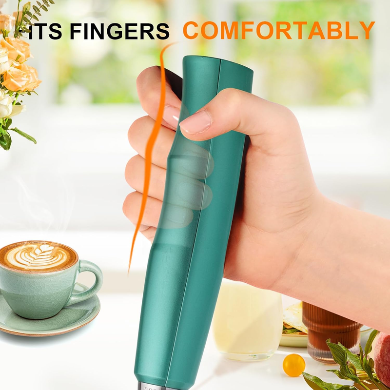 Milk Frother Handheld Rechargeable 3 Speed 3 Heads Coffee Whisk Green3