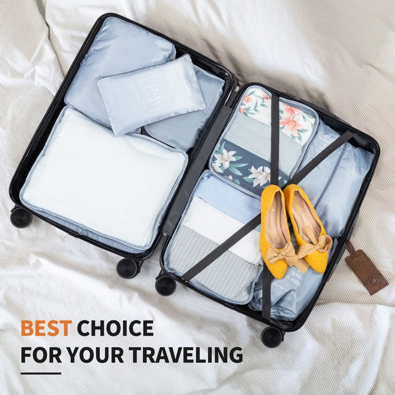 5 Piece Luggage Set with 8 Packing Cubes, Hard Shell Suitcase Set with Spinner W7