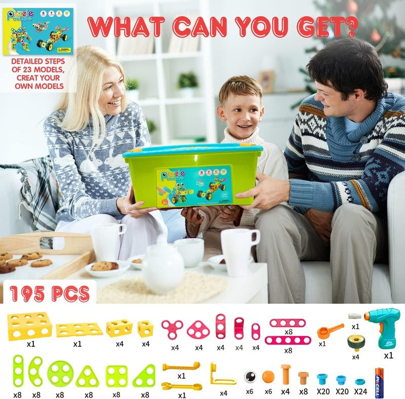 195PCS STEM Building Blocks Educational Toy w Storage Box Ages 3–105