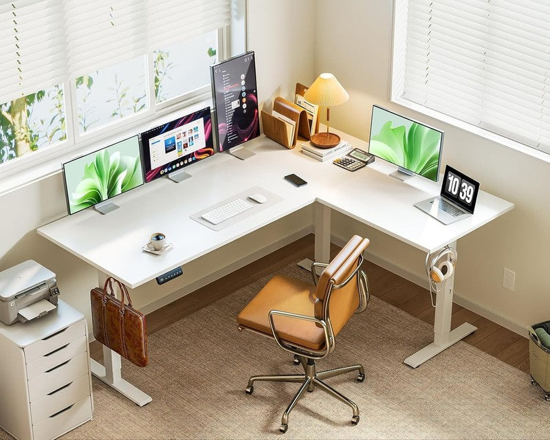 63” Reversible Electric L-Shaped Standing Desk Height Adjustable Corner White7