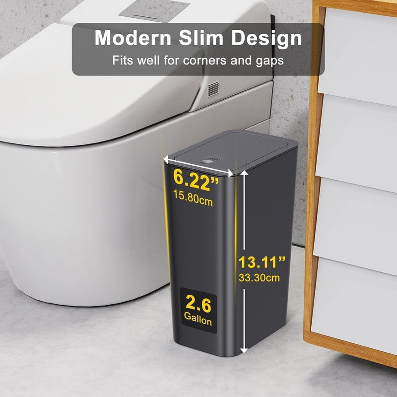 3-Pack 10L (2.6 Gal) Slim Trash Cans with Lid Black Bathroom Kitchen Waste Bin1