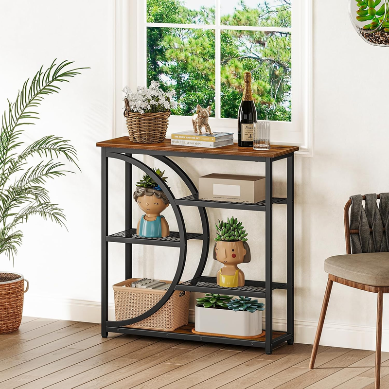 Industrial Entryway Table Narrow Console Sofa Table 5 Tier Storage Shelves3