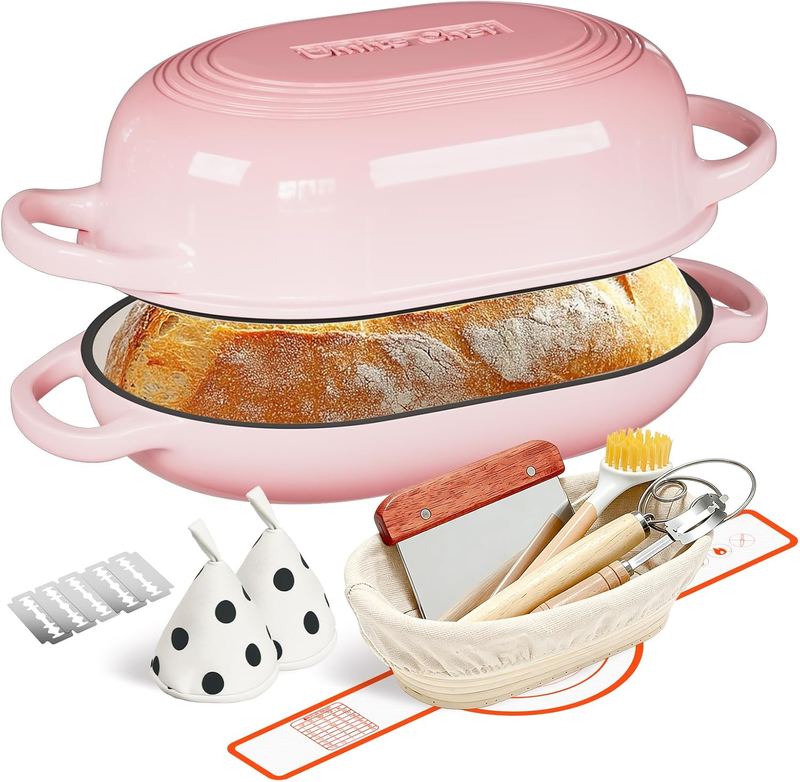 5QT Cast Iron Dutch Oven Bread Kit w/ Banneton Lame Sourdough Pink8