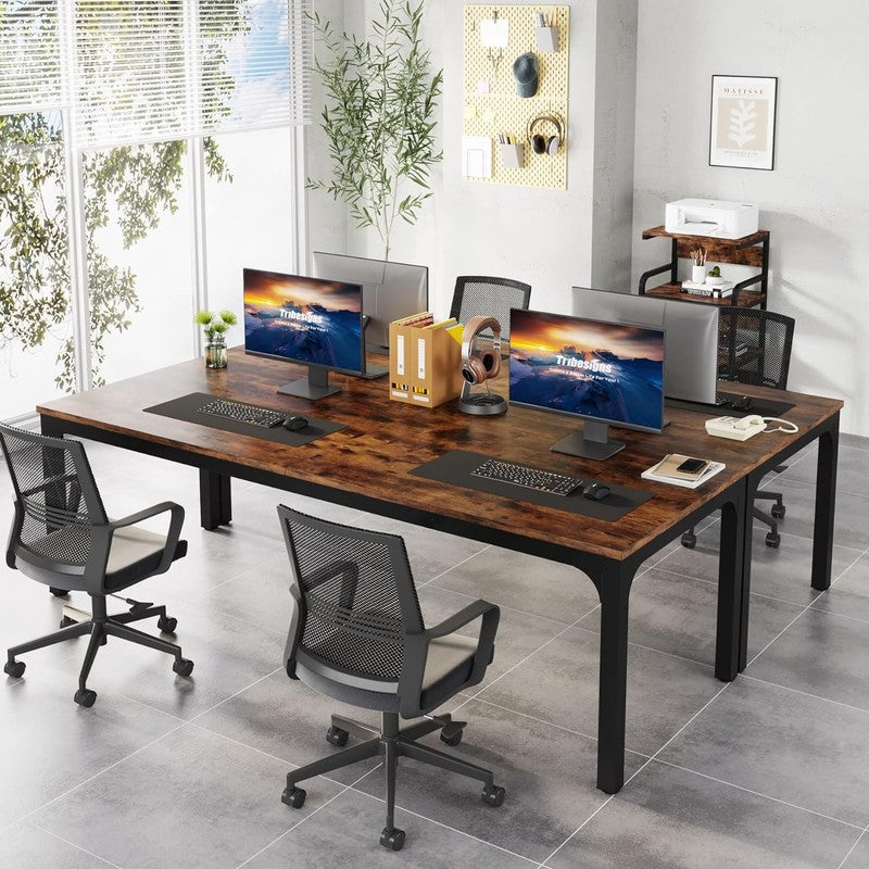 78.7'' Extra Long 2 Person Computer Desk Double Workstation Brown/Black7