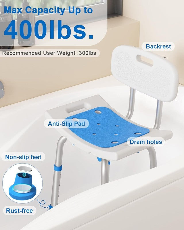 Heavy Duty Shower Chair 400lb Bath Seat w/ Back for Seniors Disabled1