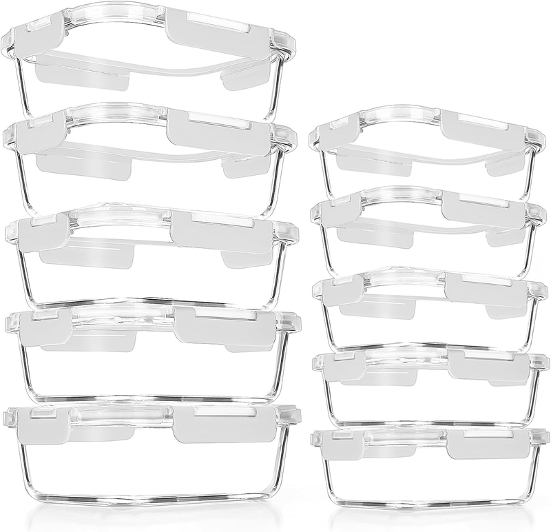 10 Pack Airtight Glass Meal Prep Containers Stackable Lids White7