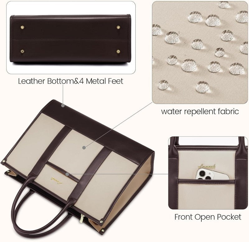 Laptop Tote Bag for Women, Lightweight Pu Leather Work Tote Bag with Clutch Purs2