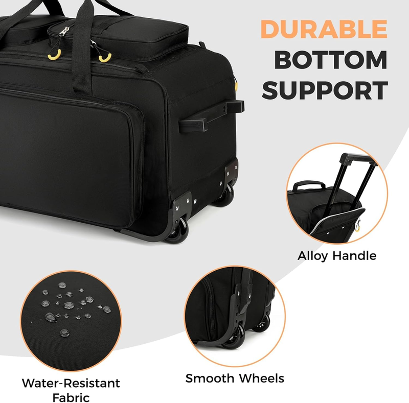 90L Rolling Duffle Bag w/ Wheels Handle 31in Travel Duffel Black4