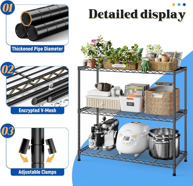 3 Shelf Metal Shelving Unit 36"H Adjustable Heavy Duty Garage Kitchen Rack Black4