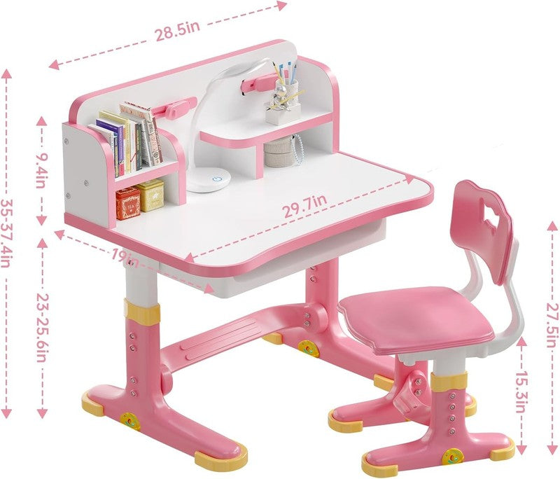Kids Desk & Chair Set Height Adjustable Study Table w Bookstand Drawer1