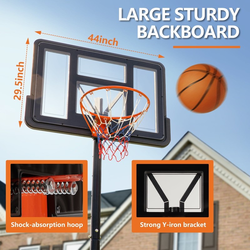 44" Shatterproof Backboard Basketball Hoop, 4.2 10Ft Adjustable Height, Portable2