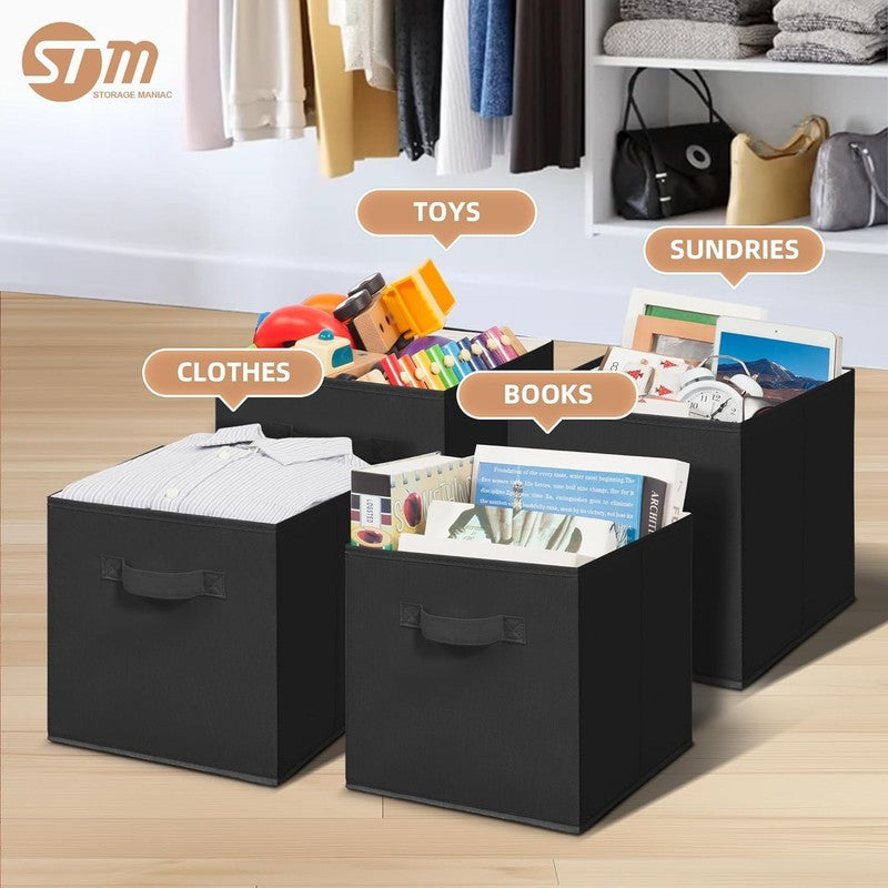 6 Pack Black Fabric Storage Cubes with Handles, 11 Inch Foldable Bins1