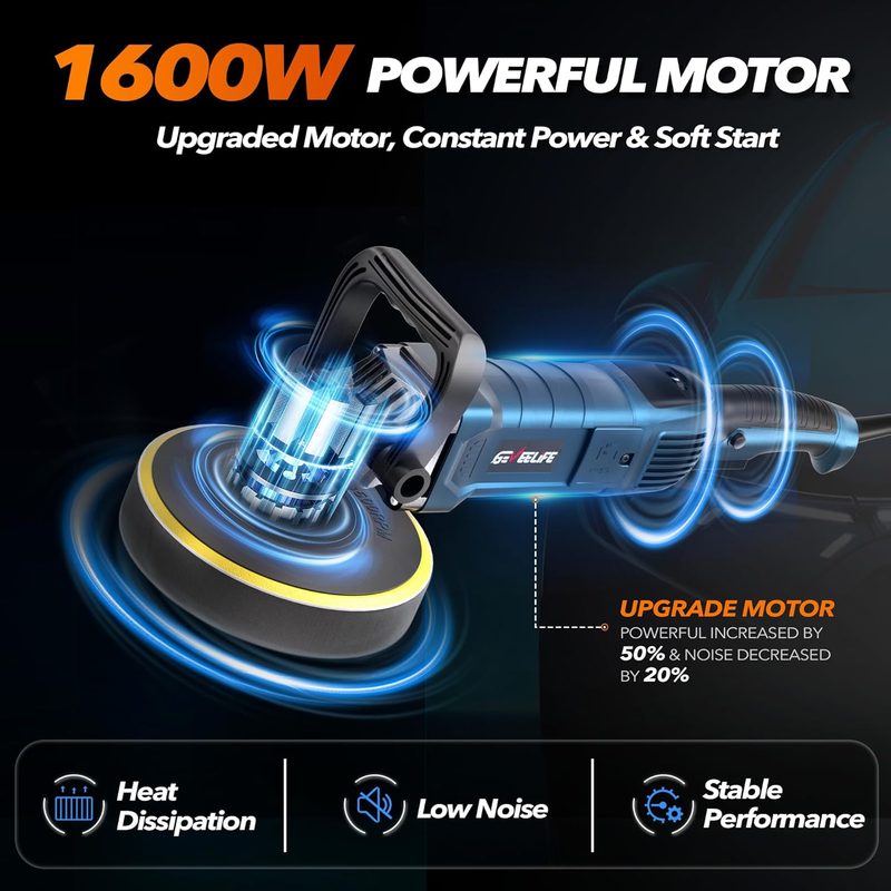 6/7" 1600W Car Buffer Polisher Waxer 7 Speed 1000 3500RPM Detachable Handle1