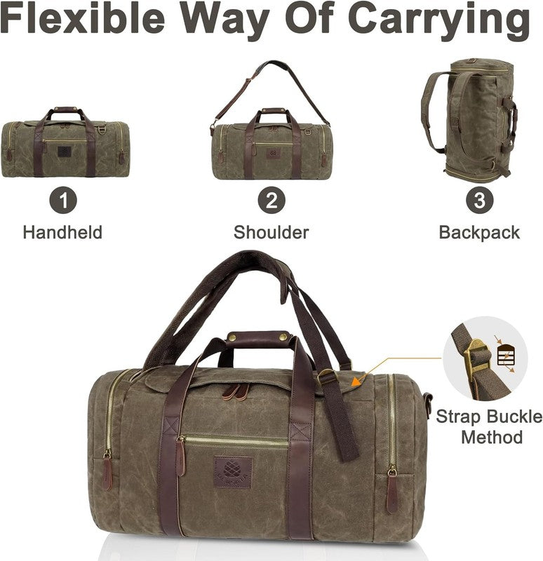 Duffle Bag for Travel, 50L Waxed Canvas Duffle Bag Vintage Travel Bag Overnight 6