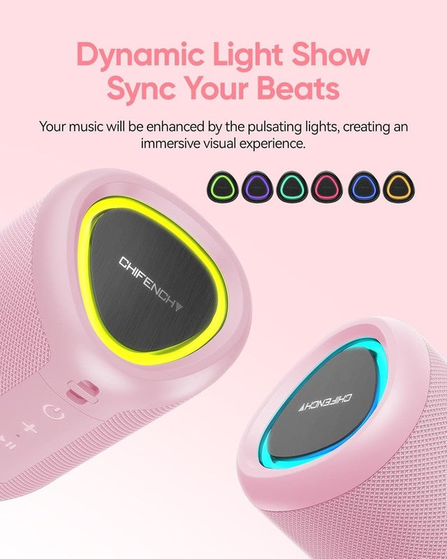 Portable Bluetooth Speaker with Lights, IPX5 Waterproof, All Day Play, TWS2