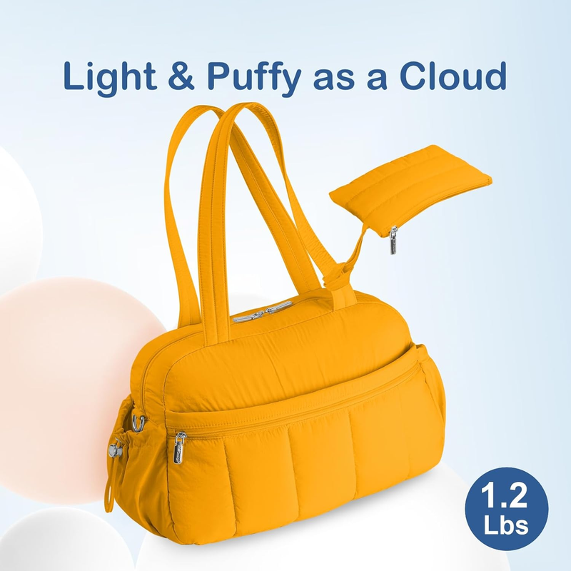 Travel Duffel Bag Women Puffer Gym Weekender Wet Pocket Carry On Golden Yellow3