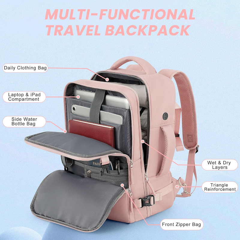Travel Backpack Women Airline Personal Item Laptop Bag Waterproof Pink4
