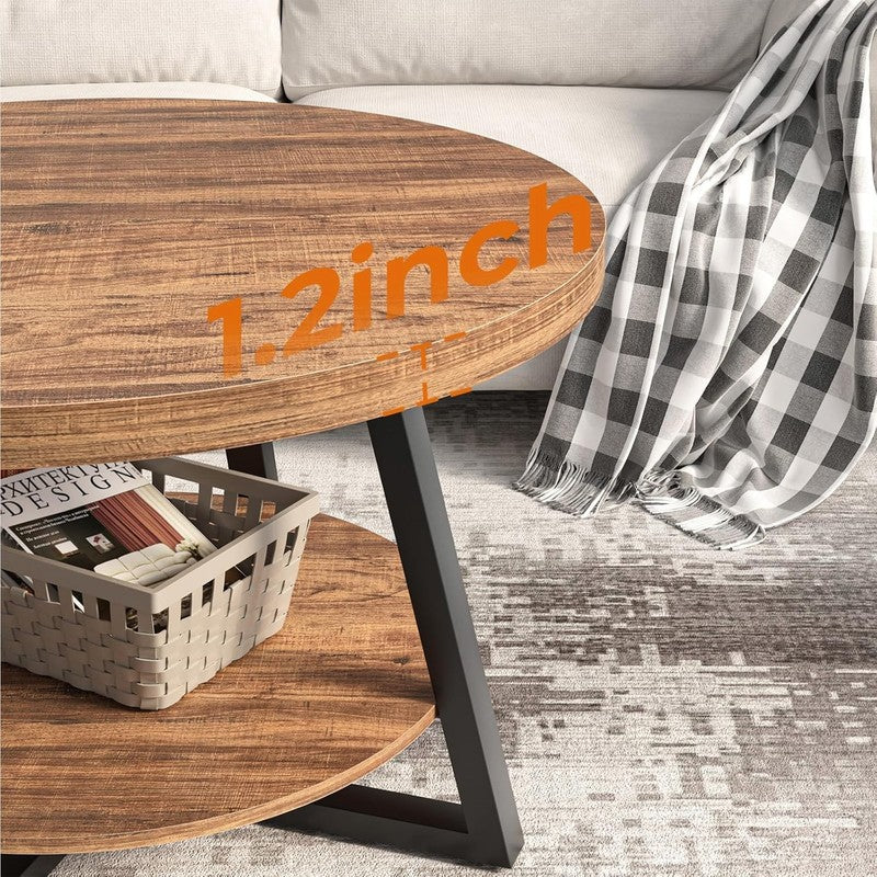 Round Coffee Table with Storage 30in Walnut Modern3