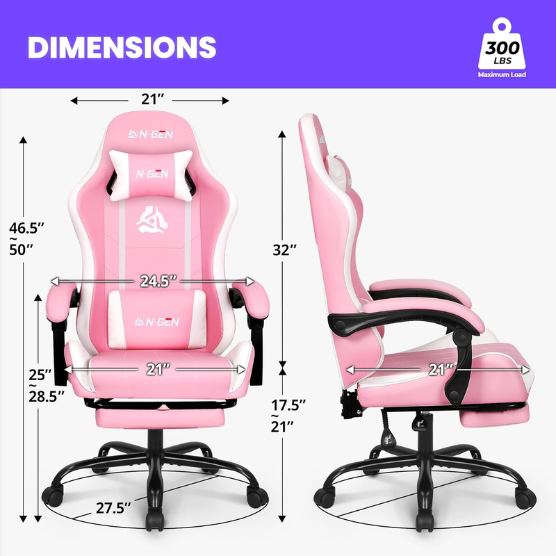 Video Gaming Chair with t High Back Recliner Adjustable Pink Leather Desk Chair2