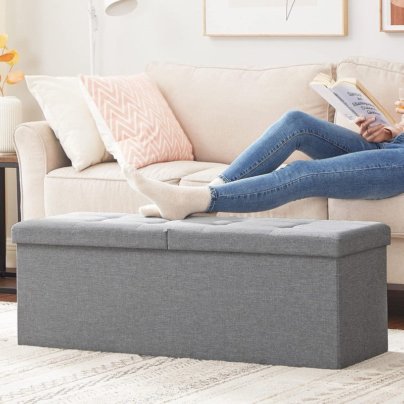 43'' Foldable Storage Ottoman Bench Flip Lid Entryway Living Room Light Gray8