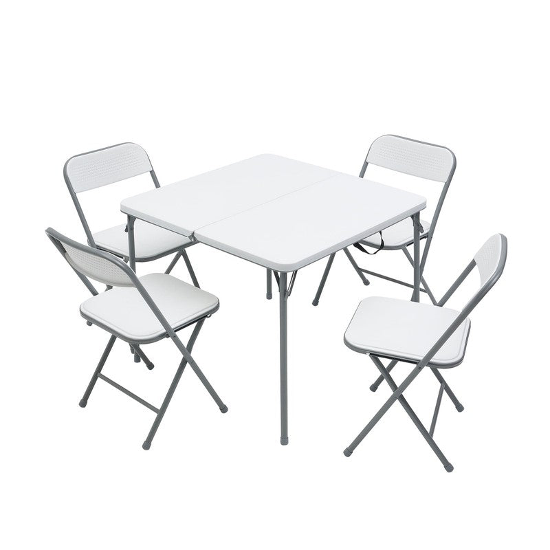 5 Piece Resin Card Folding Table and Four Folding Chairs Set, White2