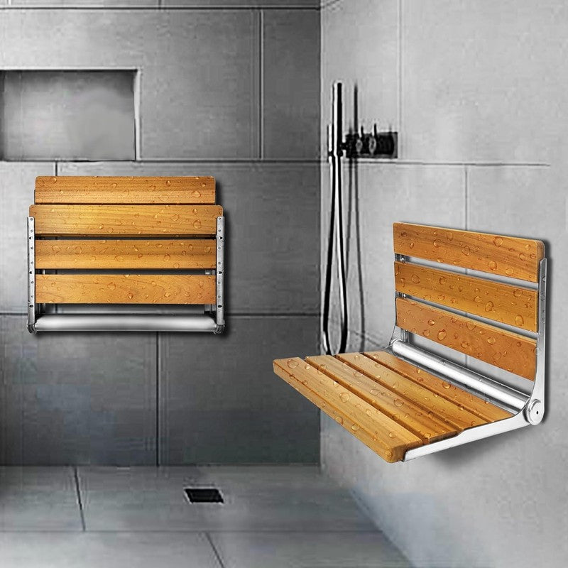 Folding Teak Shower Seat Stainless Steel Oak Bath Safety Seat for Elderly5