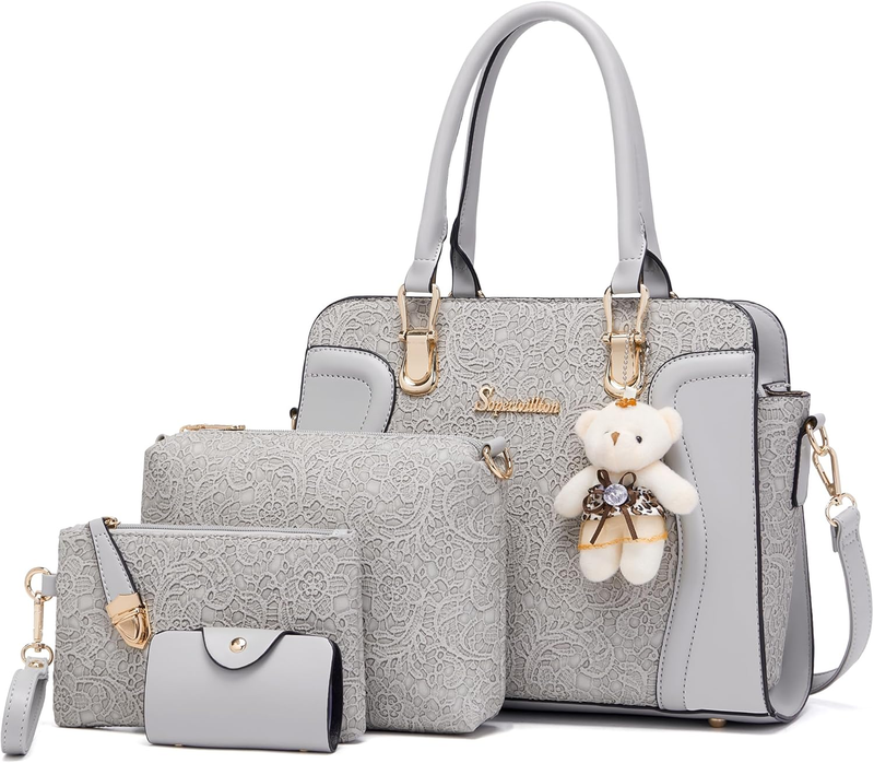 Women Fashion Handbag Set 4PCS Tote Shoulder Top Handle Satchel Purse4