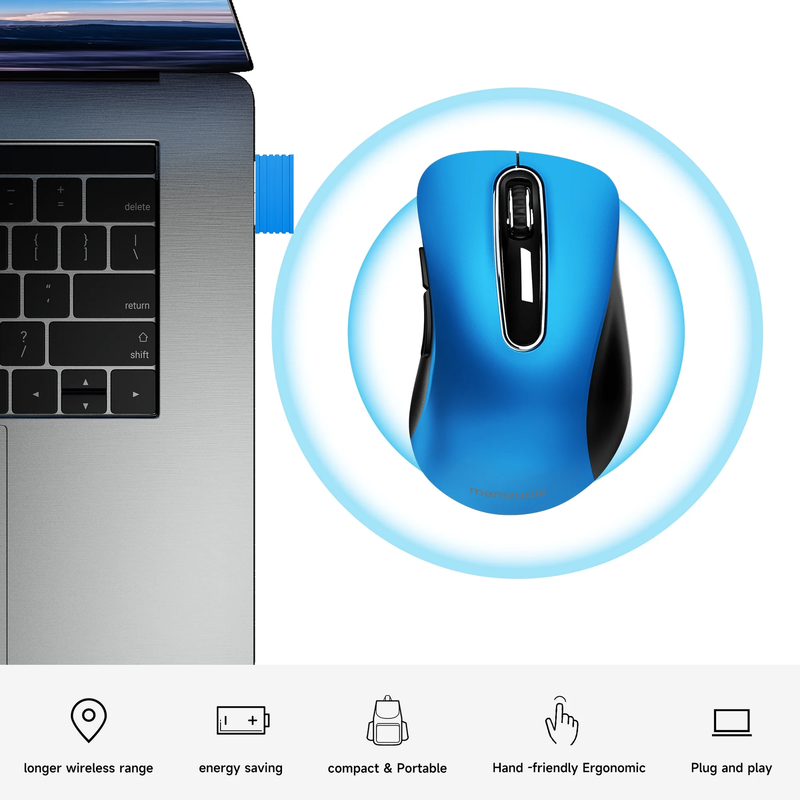 2.4GHz Wireless Mouse 1200 DPI 5 Button USB Receiver for PC Laptop Blue3