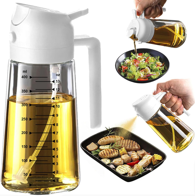 16oz Glass Olive Oil Sprayer 2 in 1 Dispenser Bottle Air Fryer BBQ White10