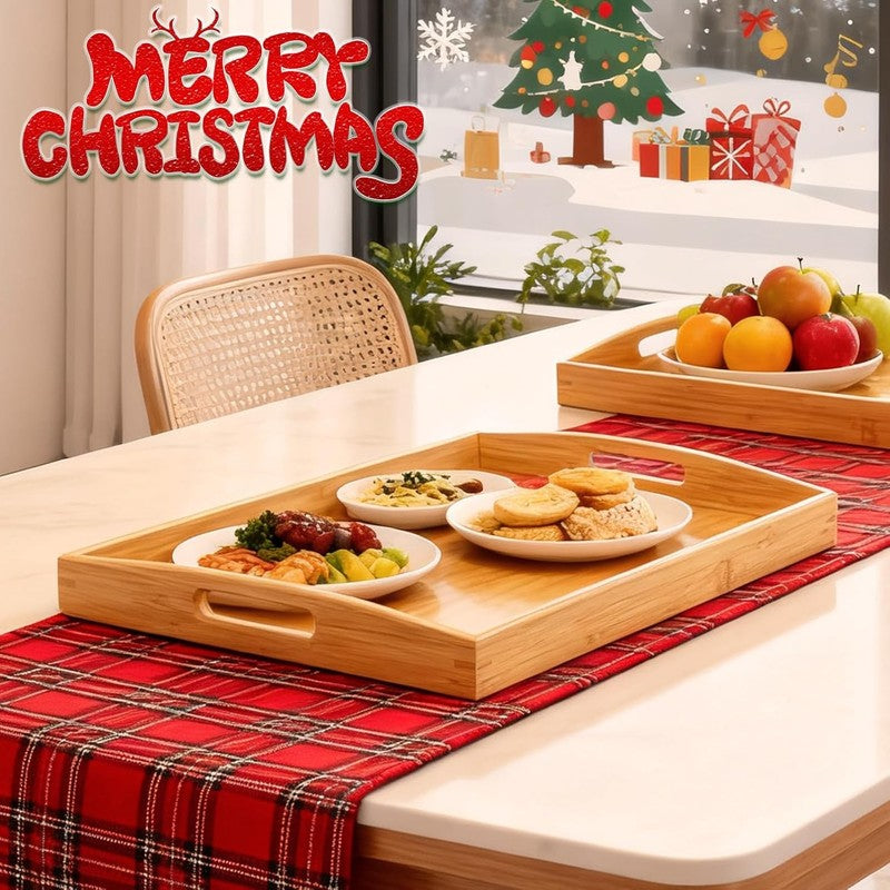 2 Pack Bamboo Serving Tray with Handles, Portable Bed Tray for Breakfast Dinner,2