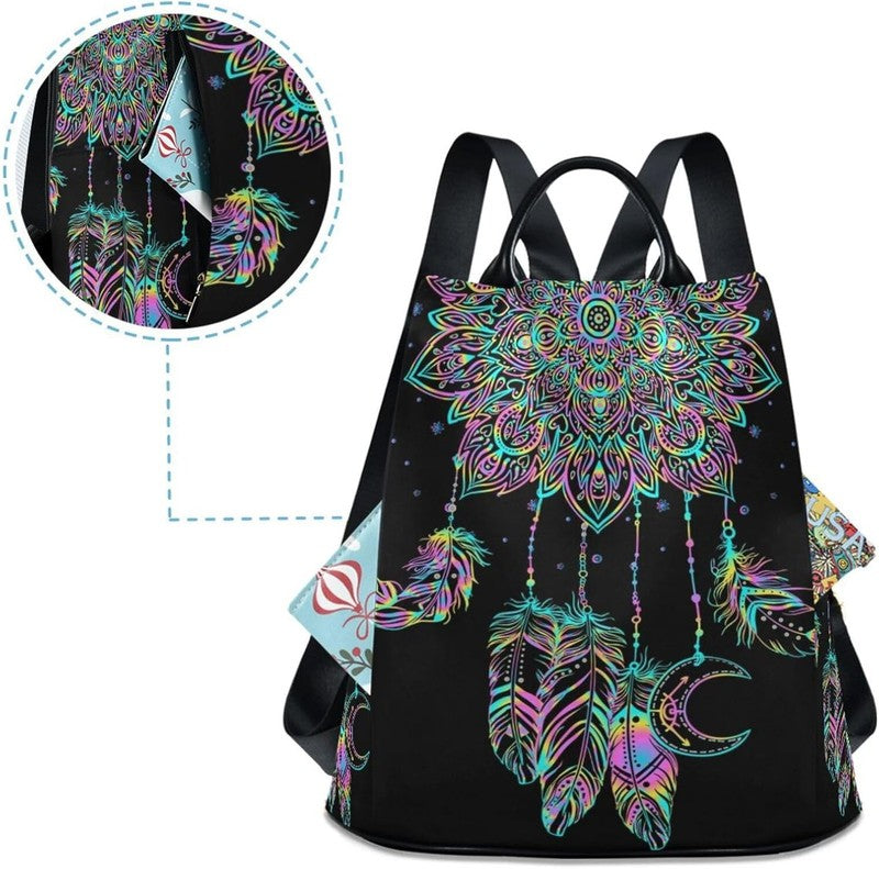 Women Boho Backpack Dreamcatcher Lotus Anti Theft Fashion Shoulder Bag Backpack3