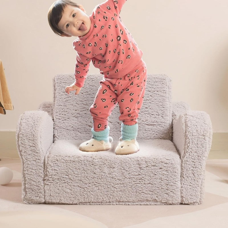 Kids 2 in 1 Flip Out Foam Sofa Couch w/ Soft Sherpa Cover, Grey2