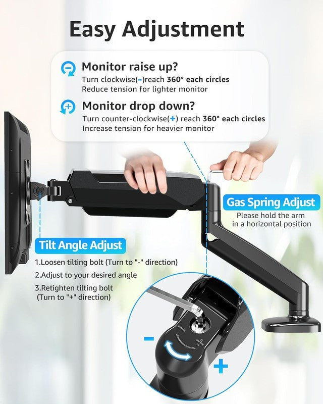 Adjustable Gas Spring Monitor Mount for 32" Screens, VESA Compatible, Black1