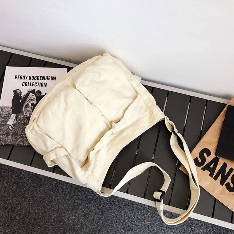 Aesthetic Cute Bag School Vintage Black Canvas Crossbody Shoulder Laptop Bag3