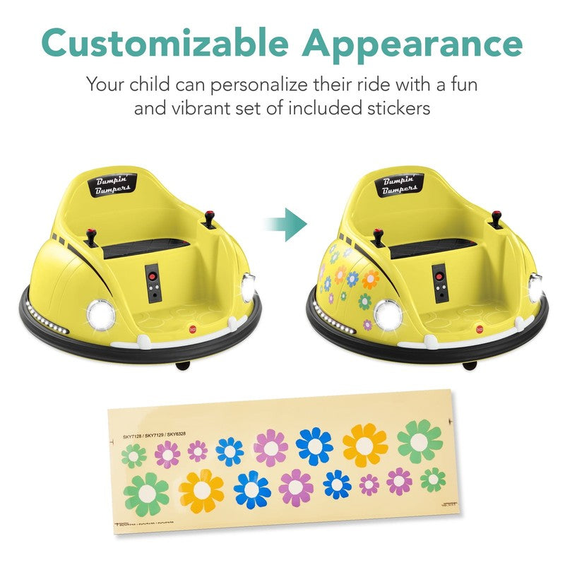 Yellow 6V Kids Ride On Bumper Car Remote 360 Spin Harness Lights2