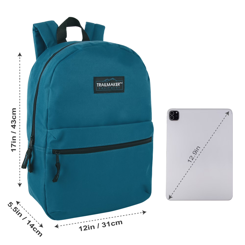 17" Solid Color Backpack Ocean Blue Work Office Travel Bag1