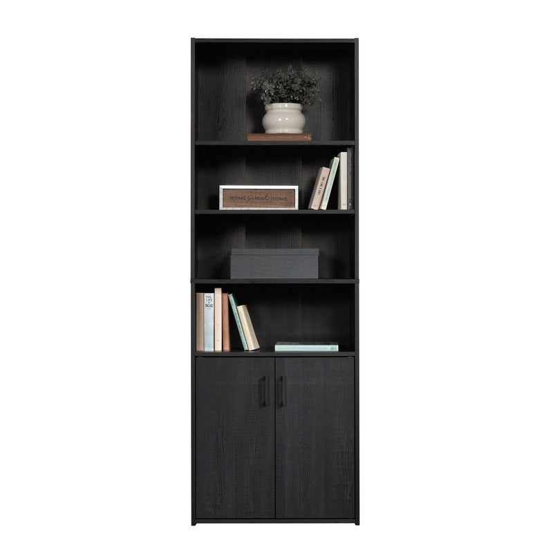 Traditional 5 Shelf Bookcase with Doors, Black Finish7