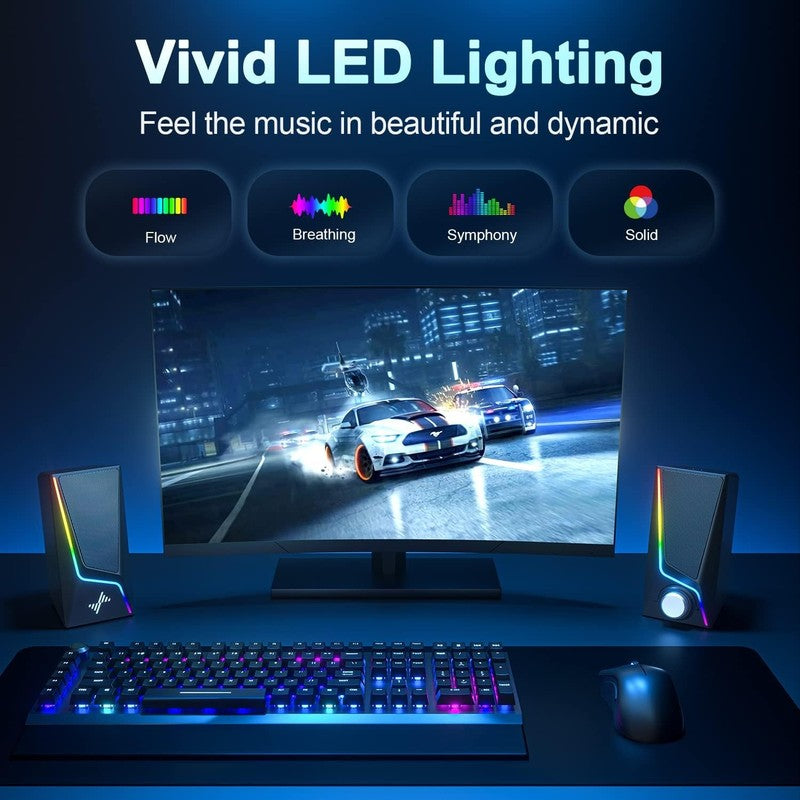 Nylavee PC Computer Speakers USB 3.5mm RGB 6 Modes Bass Boost Desktop3