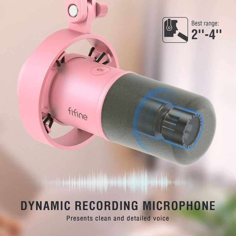 USB/XLR Dynamic Podcast Microphone Studio Mic w/ Mute Gain Monitor K688 Pink1