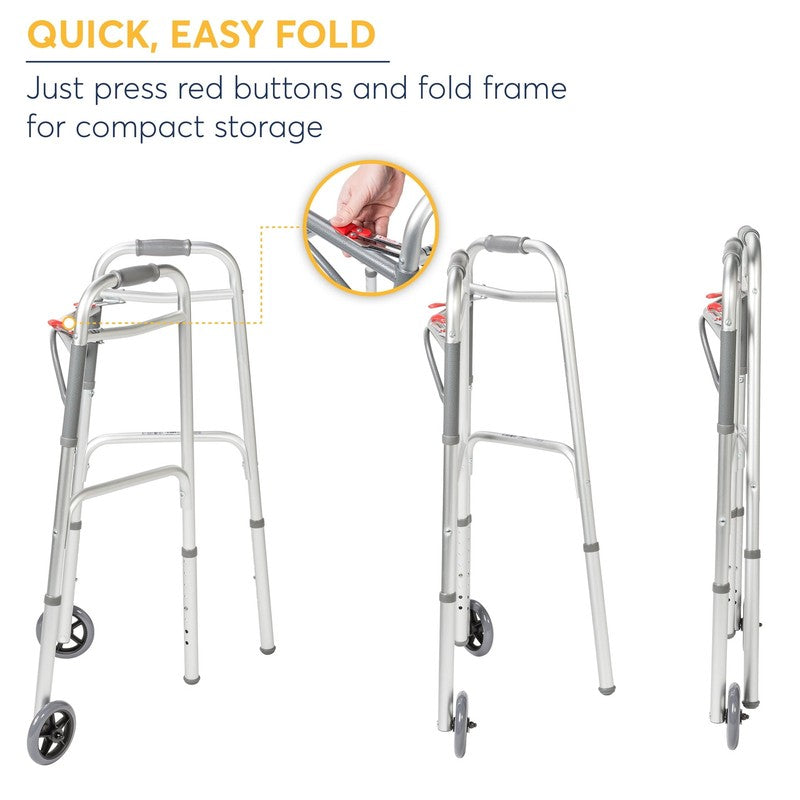 Deluxe Two Button Folding Walker with Wheels3