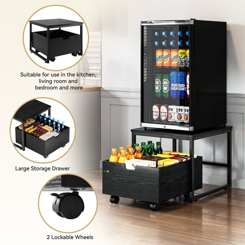 Mini Fridge Stand with Storage Space, Refrigerator Stand Table Shelf with Lockab2