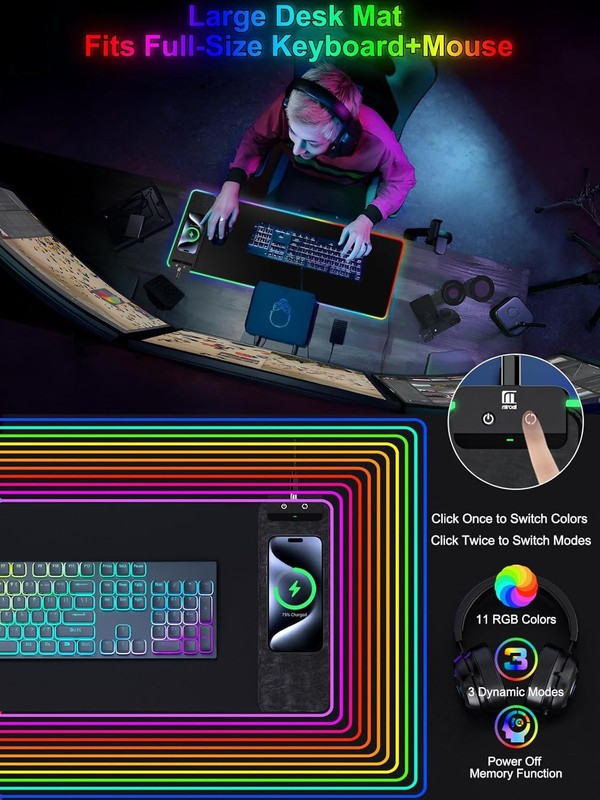 RGB Wireless Charging Mouse Pad - Large Non-Slip Gaming Desk Mat1