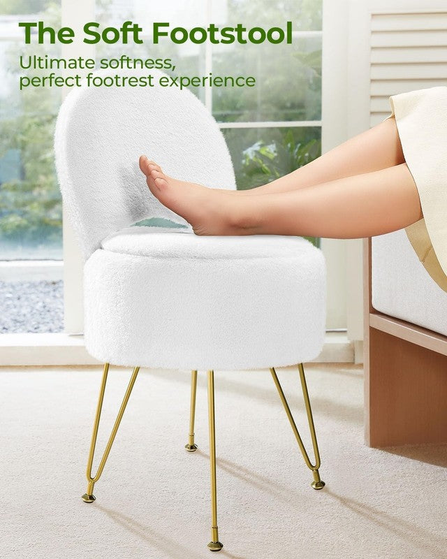 Faux Fur Vanity Stool Chair w/Storage Folding Back Ottoman White5