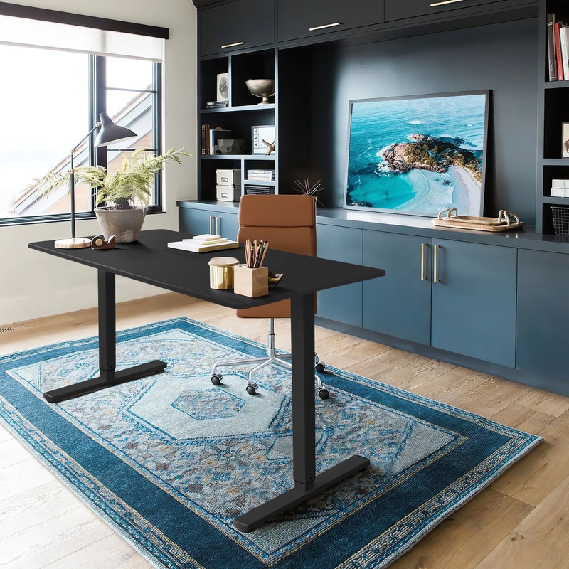 48"×24" Electric Height Adjustable Standing Desk T Shaped Metal Black0