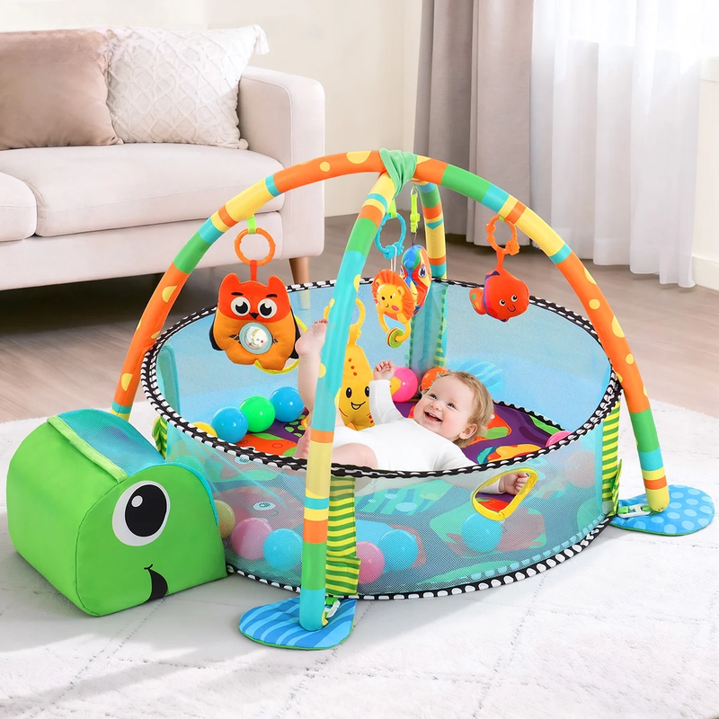 Baby Play Mat,  3 in 1 Baby Play Gym Activity Mat, with Hanging Toys and Ocean B7