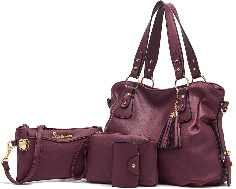 4Pc Women’s Handbag Set Shoulder Top Handle Satchel Hobo Tote Purse8