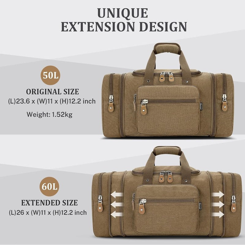 Canvas Duffle Bag for Travel 60L Duffel Overnight Weekend Bag(Coffee)4