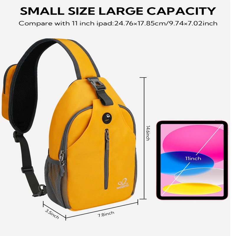 Unisex Hiking Travel Nylon Sling Bag Cross Body Shoulder Chest Bag,Bright Yellow2