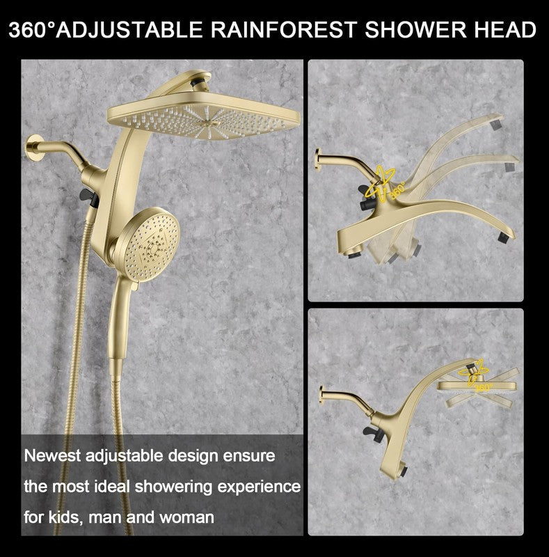 High Pressure Rain Shower Head w/ Handheld 10-Spray Combo Detachable Jets Gold5